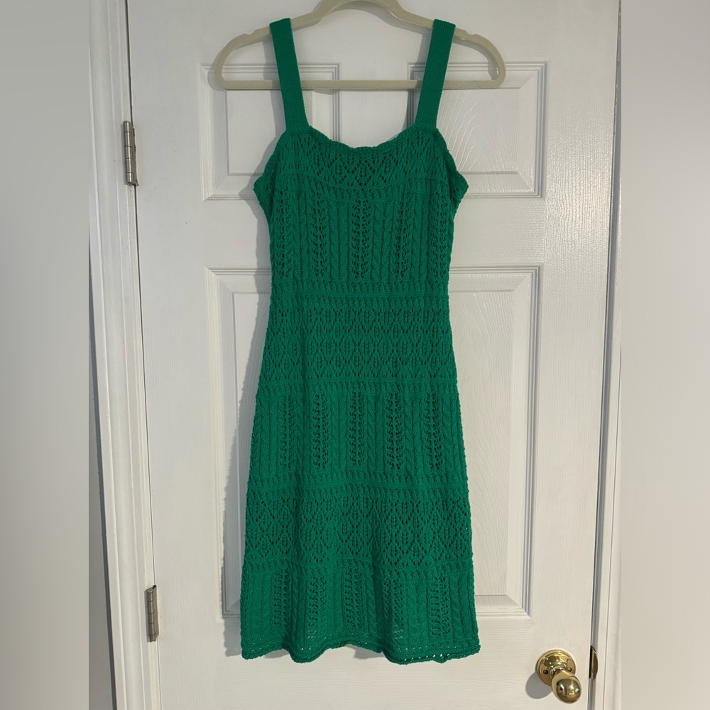 TAYLOR size small green crochet mini dress